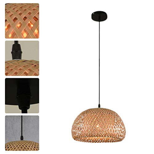 Lurrose Rattan Dome LED Pendant, Natural Pendant Lamp Rattan Pendant Lights Minimalist Ceiling Hanging Light for Kitchen, Restaurant Living Room - Image 9