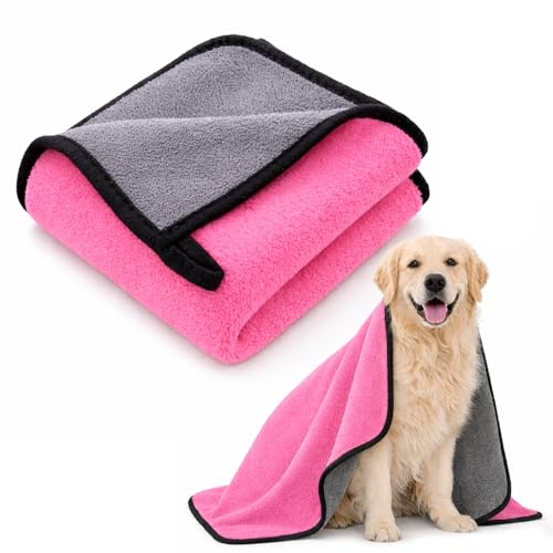 ペット用タオル 超吸水 大判 70×140cm マイクロファイバー 柔らかい 厚手 犬 猫 体拭き用 お風呂上がり 雨の日 散歩後 川遊び対応 1枚（ピンク） [並行輸入品]