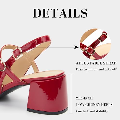 Image of AprCoco Womens Mary Jane Chunky Low Block Heels Pumps Square Toe Buckle Strap Wedding Party Dress Shoes