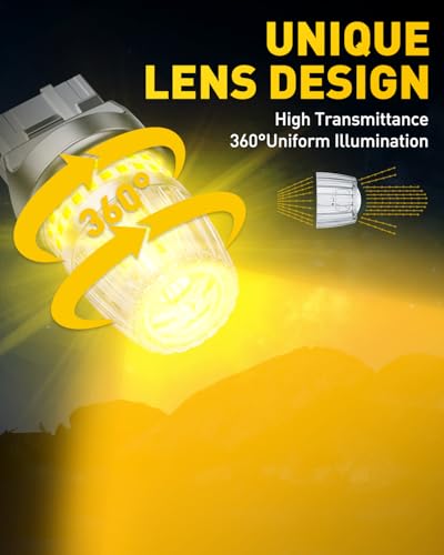 Image of AUXITO 7440 7443 LED Bulb Amber Yellow Turn Signal Lights, 700% Brighter 7441 7444 T20 992 WY21W LED Bulbs with Projector for Parking Blinker Tail Brake Signal DRL Marker Light, Pack of 2