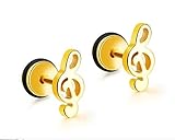 Bishilin Titanium Earrings for Women Men Musical Note High Polished Stud Earrings Gold