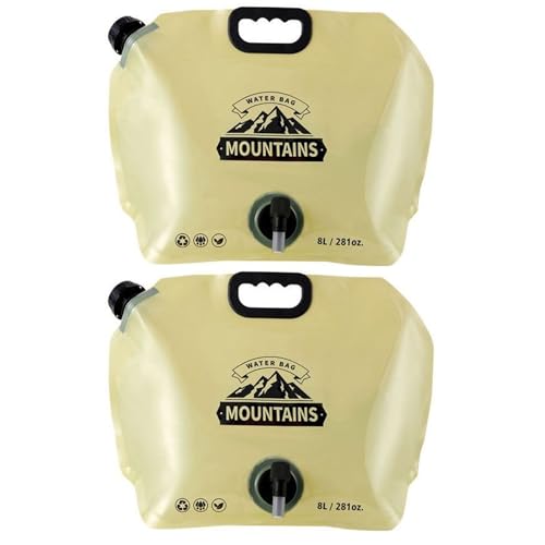 Xoeryoy 2PCS Collapsible Water Container, 2 Gallon Water Bags for Camping with Spigot, Food-Grade Foldable Storage Bag for Camping, BBQ, Hiking, Khaki
