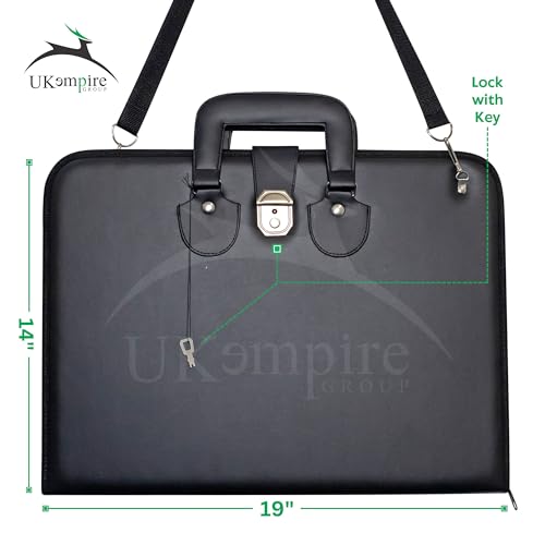 Image of Premium Art Portfolio Leather Bag 14 x 19 (inches) with Lock and Key, Executive Briefcase Style Carrying Case with Handle & Shoulder Strap, Artwork Storage for Posters, Canvas, and Art Materials