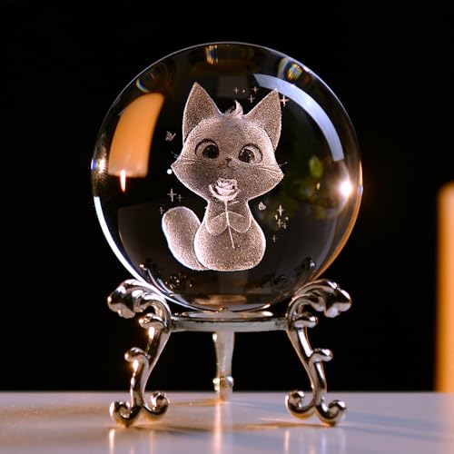 ZRENJHUS Sfera di cristallo 3D per gatti Regali a tema gatto Amante dei gatti Regali Correlati ai gatti Fermacarte in vetro Gatto Globo Decorazione Regali per gli amanti dei gatti 60 mm Sfera di gatto
