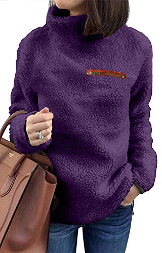 onlypuff Fall Warm Sweaters for Women Purple Pullover Sweatshirt Long Sleeve L