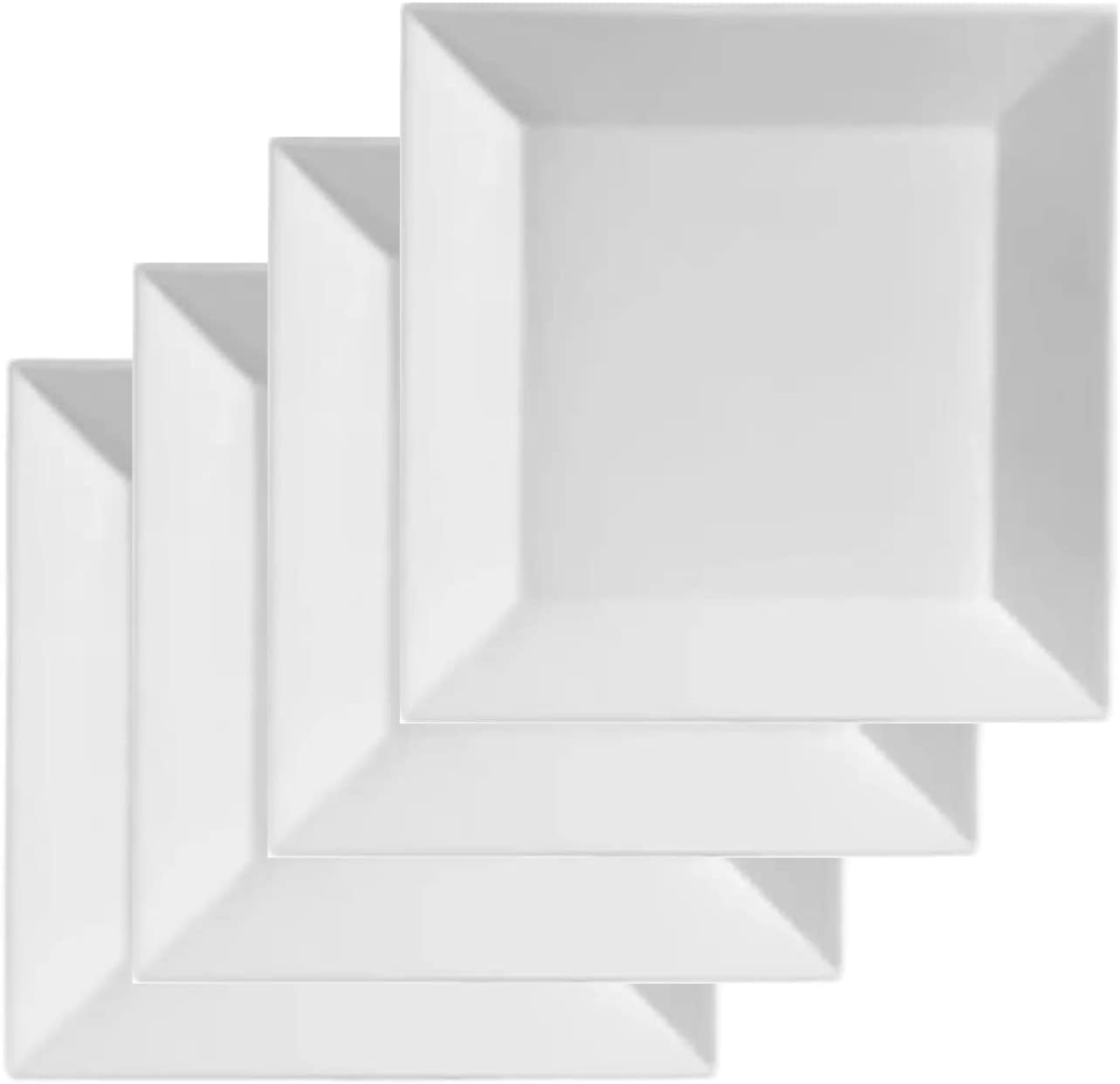 6x6" Porcelain Dessert Appetizer Plates - Set of 4 - White Square Plate Serving Ceramic China Set