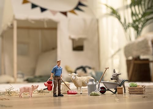 SCHLEICH Farm World | Tierset Tierfütterung 72287 | detailliertes Set aus Esel, Schwein, Schaf mit Zubehör & Bauer Paul | Bauernhof Spielzeug ab 3 Jahre | 19-teiliges Set | exklusiv bei Amazon