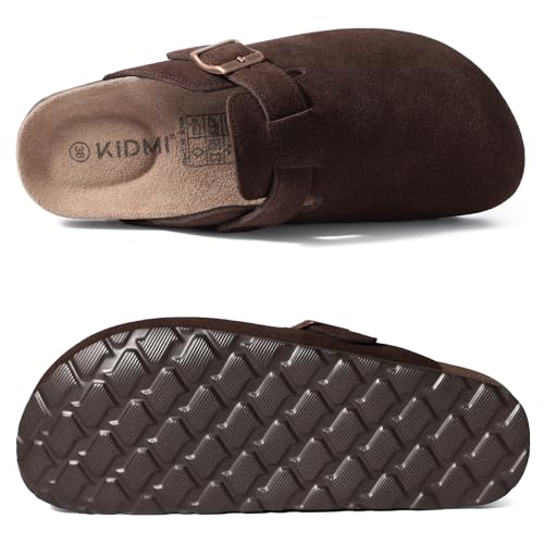 Image of KIDMI Genuine Suede Clogs for Women Men Cork Footbed Sandals Leather Mules Potato Shoes with Arch Support