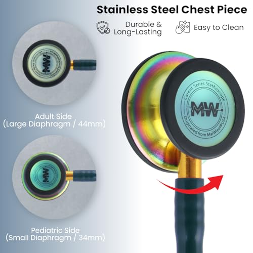 Image of MaiWieel-Classic Monitoring Stethoscope Professional Dual Head Caribbean Blue Stethoscopes For,Nurse,Doctor,Vet ,Home Medical ,EMT,Double-Sided Stainless Chestpiece,Flexible Tubing & Soft Sealing Eartips(Rainbow-Caribbean Blue)