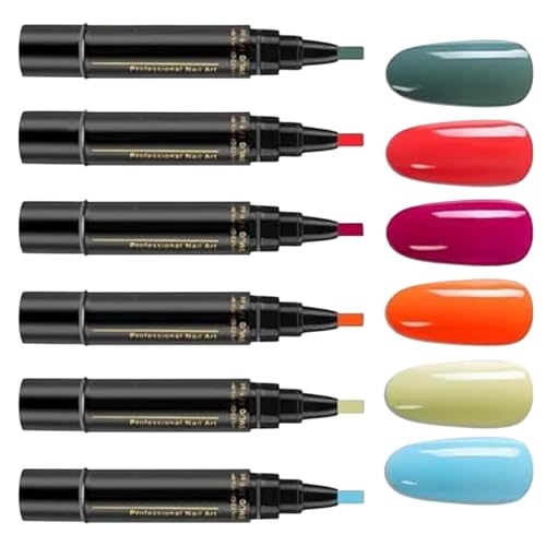 Stylo Vernis à Ongles Gel 6 Couleurs - Séchage Rapide sans Lampe UV - Précision Pro - Manucure à Domicile/Voyage - Kit 8ml