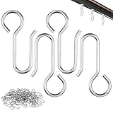 Nuts OT nuts 100 Stück Gardinen Haken 40x20mm Gardinenhaken Zum Einhängen Silber Vorhanghaken Metall S-Förmig Seilhaken für Vorhangringe Gardinenschienen und Duschvorhänge