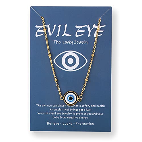 NUITS DE JUIN Evil Eye Pendant Necklace for Women - Third Blue Eyes Amulet Girls Pendant Necklace | Turkish Chain Ojo Turco Kabbalah Protection Lucky Necklace (Evil Eye Pendant Necklace: Gold)