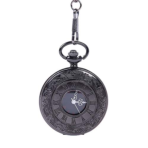 Trend Stylish Black Double Display Roman Scale Retro Black Face White Needle Nostalgic Pocket Watch with Waist Chain