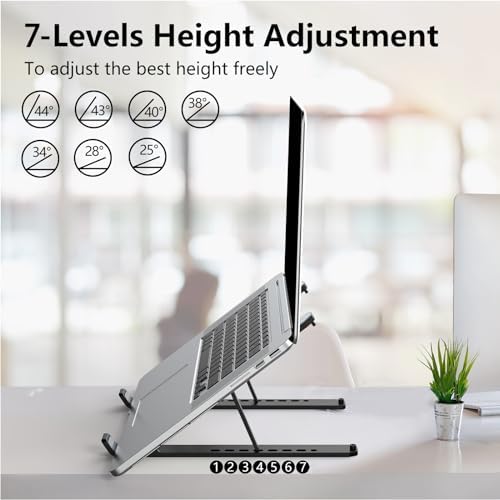 Tonmom Laptop Stand for Desk, Adjustable Laptop Riser ABS+Silicone Foldable Portable Notebook Holder, Ventilated Cooling Notebook Mount Computer Stand for 10-15.6” Laptops,Tablets-Black - 2