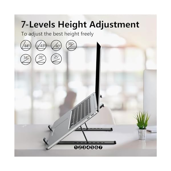 Laptop Stand for Desk, Adjustable Laptop Riser ABS+Silicone Foldable Portable Laptop Holder, Ventilated Cooling Notebook Mount Computer Stand for 10-15.6” Laptops,Tablets-Black - Image 4