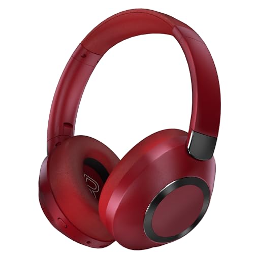 EAORUL Casque supra-auriculaire à suppression active du bruit, 100 heures de lecture, Bluetooth sans fil, casque Bluetooth avec microphone, basses profondes pour voyage (9-rouge)