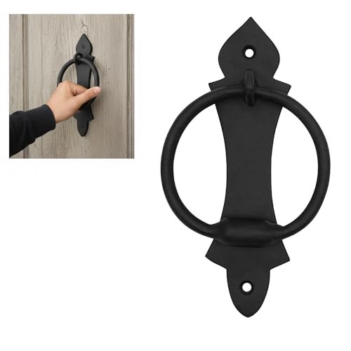 Lord of Battles Heurtoir de porte en fer forgé à la main - Anneau robuste - Parfait pour les portes d'abri de grange vintage en bois, les portails, les clôtures, les châteaux et la ferme - Revêtement