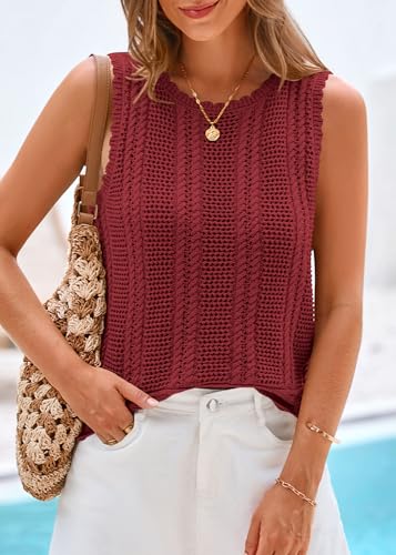 Image of KIRUNDO Beach Vacation Clothes for Women Spring Summer Crochet Sweater Vest Tank Tops Cover Ups Resort Cruise Outfits 2026