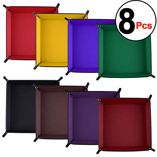 SIQUK 8 Pieces Dice Tray PU Leather Folding Square Dice Holder for Dice Games, 8 Colors