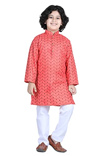 Image of Ethnic Wear Cotton Floral Printed Kurta Pajama Set For Boys