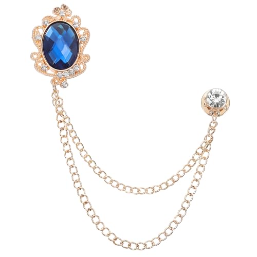 Image of PATIKIL Gem Hanging Chain Brooch Pins, Rhinestone Men's Gem Brooch Suit Pins Lapel Pins for Women Men
