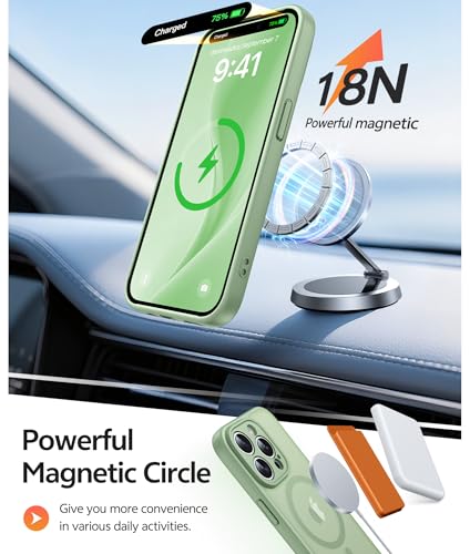 FNTCASE for iPhone 14 Pro Max Case: [Compatible with Magsafe] Translucent Matte Cases with [Full Camera Protection] [Screen Protector] Military Grade Shockproof Protective Phone Cover - Light Moss - 4