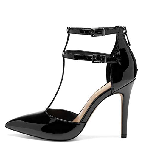 FSJ Women Fashion Closed Pointed T-Strap Pumps Animal D'Orsay Print/Solid Color Buckle Ankle Straps Stiletto High Heels Party Dress Shoes Size 4-15 M US4