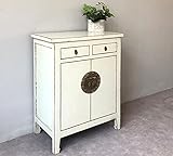 Vintage Hoch-Kommode chinesisch Asia Hochzeitsschrank Sideboard Schrank orientalisch Anrichte beige Creme Weiss Wohnzimmer Schlafzimmer Esszimmer