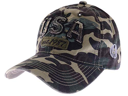 Anna-Kaci American USA Embroidered Washed Cotton Baseball Cap Polo Style, Green