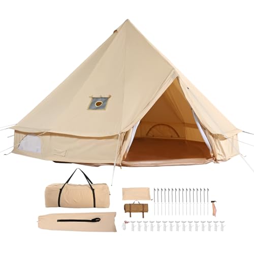 Happybuy Canvas Bell Tent, 7m/22.97ft 4-Season Yurt Tent with Stove Jack, Breathable Cotton Canvas for Family Camping, Outdoor Parties, Hunting, Holds 12 People