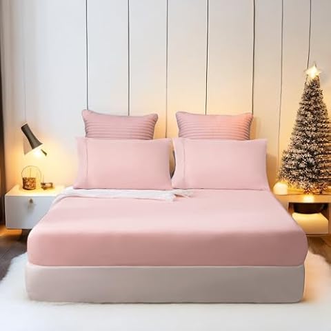 AYASW Fitted Sheet Only Full Size and Pillowcases Set of 2 Queen Size Blush Pink Cover