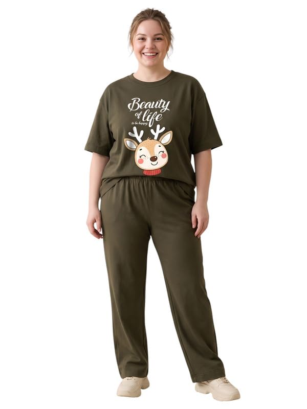 Image of My Swag Womens Cotton Printed Nightsuit Set |T-Shirt & Pajama Pants | Soft Breathable Sleepwear and Loungewear for Women