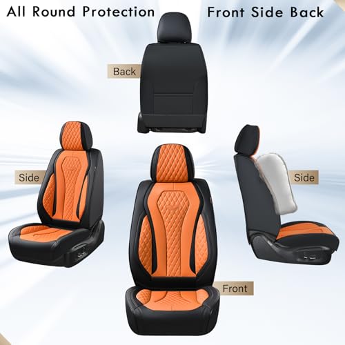 Image of Coverado Car Seat Covers, Seat Covers Front Seats,Orange Car Seat Cover, Waterproof Car Seat Covers, Car Seat Cushion, Front Leather Seat Protector Fit for Most Cars