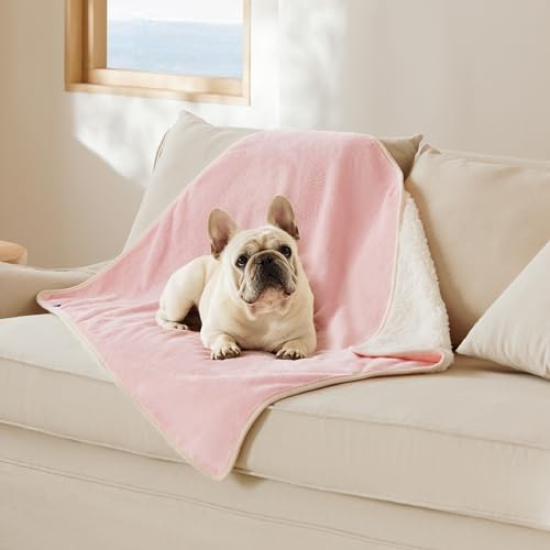 Image of Bedsure Cat Blanket for Indoor Cats - Waterproof Calming Cat Blankets for Couch Protection, Sherpa Fleece Pet Blanket, Soft Plush Reversible Throw Furniture Protector, 40 inchx30 inch, Pink