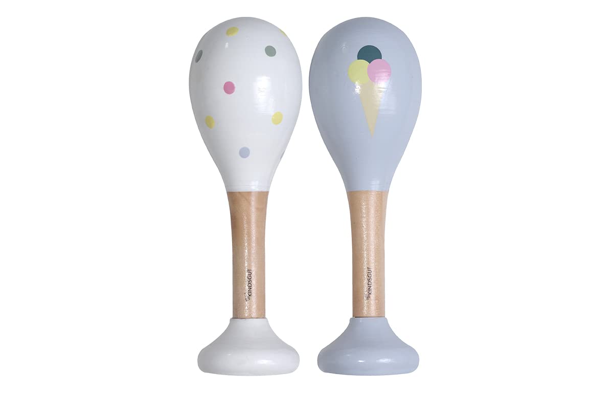 Kindsgut sonajeros de Madera, Juego de 2 Instrumentos Musicales para bebés y niños pequeños, Ideal para Llevar, Colores sutiles, Helado y Puntos