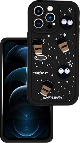 Image of GoldKart Back Case Cover Compatible for iPhone 12 Pro Max | Cute Fun Cartoon 3D Ball Coffee Silicone Case | Full Body Protection Back Cover for iPhone 12 Pro Max - Black
