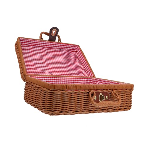 Uonlytech Simulierter Rattan Handgewebter Aufbewahrungskoffer mit Tragegriff Kompakte Vintage Aufbewahrungsbox Leichtes Picknick Reisekoffer design mit Sicherem Verschluss