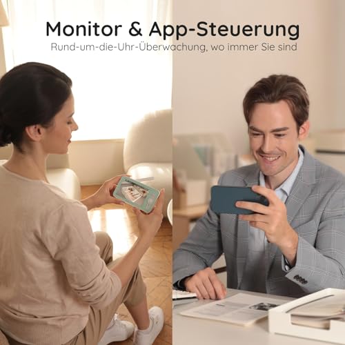 BOIFUN 2K WLAN Babyphone mit Kamera, App und 5 Zoll Bildschirmsteuerung, Nachtlicht, IR Nachtsicht, 360° Kamera, Handy, Weinen/Bewegungs/Geräuscherkennung, Bewegungsverfolgung, Temp&Feuchteerfassung