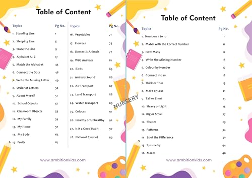 Image of Ambition Kids Preschool Nursery Worksheets Part A & B | 150+ Pages Activity Book for Kids 3+ Years | Pre-Writing, Numbers, ABCD, GK & Tracing Practice