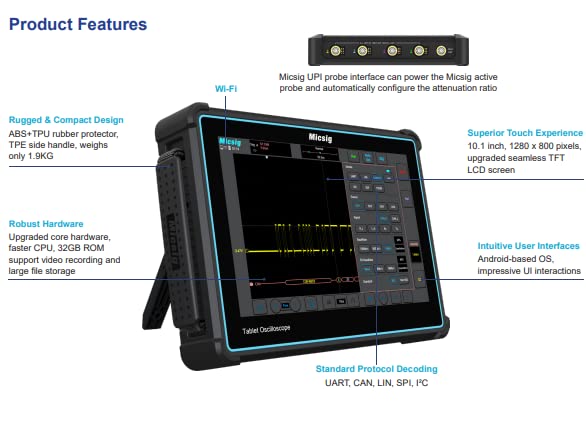 Image of Micsig Smart Full Touch Screen Oscilloscope to Series TO1004 /TO2004 TO3004 10.1 '' TFT-LCD Smart Full Touch Screen Oscilloscope (TO3004 4ch 300M)