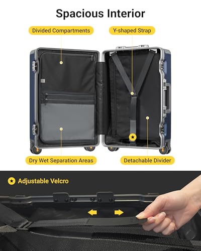 Image of LEVEL8 Zipperless Checked Luggage with Aluminum Frame, Upgraded Medium Hardside Suitcase with Spinner Wheels, Metal Travel Luggage with Double Tsa Locks, 24 Inch, Blue