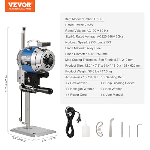 VEVOR Fabric Cutter, 750W High-Speed Straight Knife Cloth Cutting Machine, 9.8" Alloy Steel Blade, Industrial Fabric Cutting Machine with Automatic Knife Sharpen, for Multilayer Fabric Leather Cloth by VEVOR - Image 7