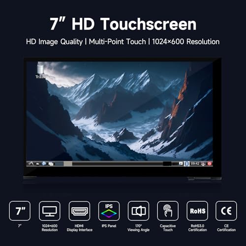 Image of KLAYERS LUCKFOX Touchscreen for Raspberry Pi,7 inch HDMI 1024x600 Portable Monitor Compatible with Raspberry Pi 5 /4 /4B /3 /3B /Zero 2 W /All Pi Version,Plug & Play LCD IPS Display with Stand