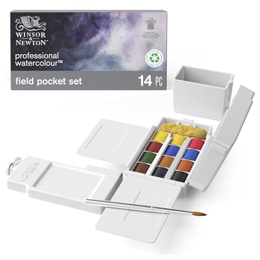 Winsor & Newton Acuarela profesional, Set de campo tamaño bolsillo, 12 medio godets de acuarela profesional, colores surtidos, para acuarelistas y pintura en acuarela
