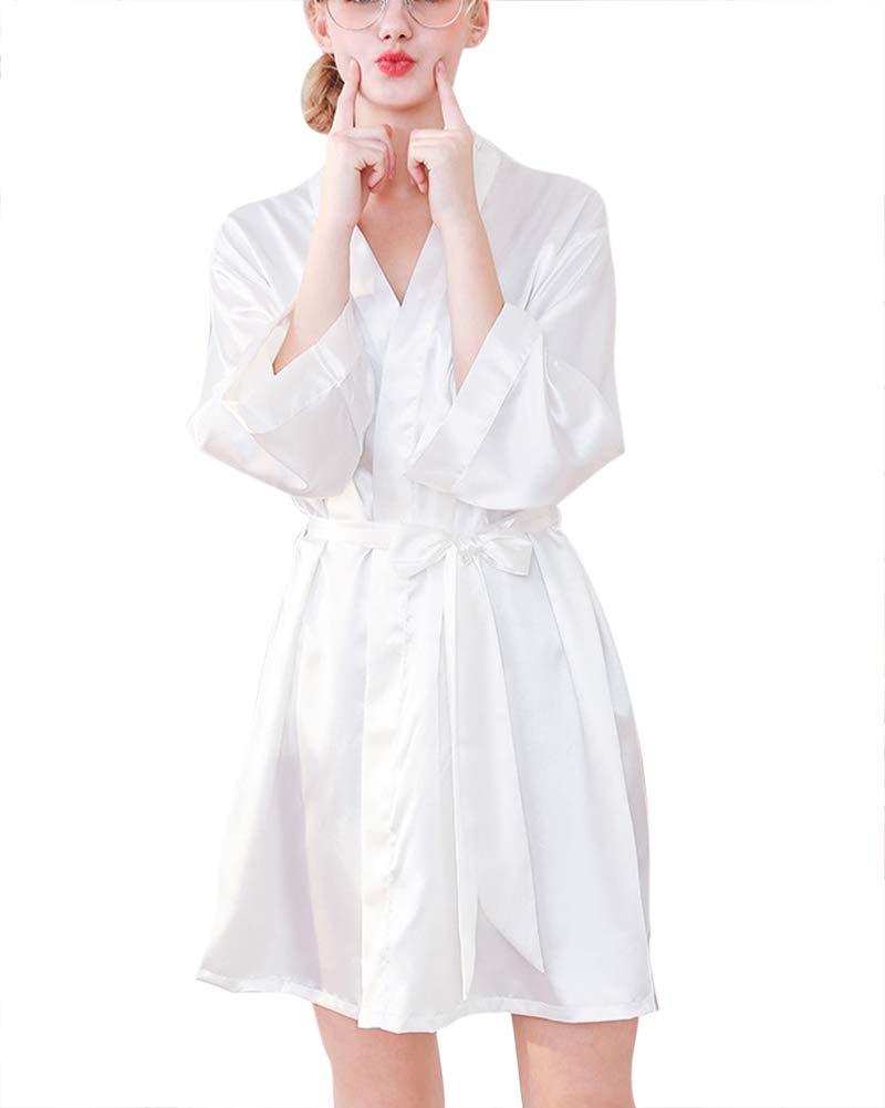 Vestaglia Corta In Raso Per Donna - Kimono Damigella D'Onore E Sposa - Taglie S/M L/XL 2XL/3XL Con Tasche
