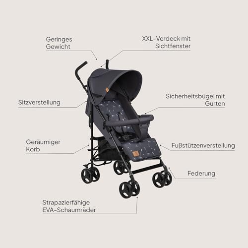 LIONELO Elia Buggy Klein Zusammenklappbar Kinderwagen Bis 15 Kg, Rücken Und Fußstützenverstellung Hinterradbremse, Moskitonetz, Einkaufskorb