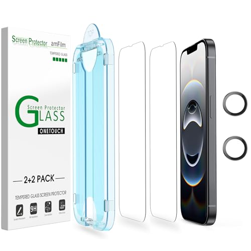 amFilm Auto-Alignment OneTouch for iPhone 17e / iPhone 16e [6.1] Screen Protector + Camera Lens Protector Tempered Glass 30 Seconds Installation Bubble Free Case Friendly Anti-Scratch [2+2 Pack]