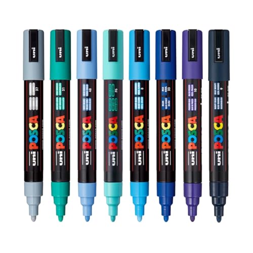 Image of Posca PC-5M Marker | 1.8-2.5 mm Bullet Shaped Tip (Cool Tone, Pack of 8)