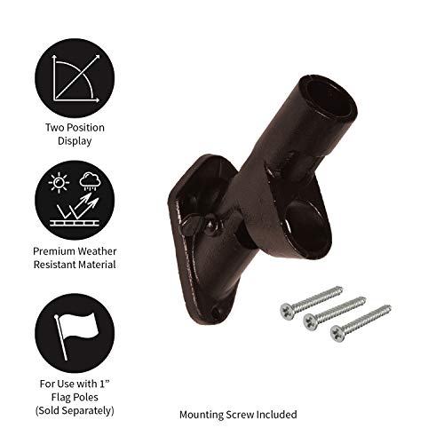 Evergreen Flag Bracket Two-Position 45 and 90 Degree | Cast Iron | Bronze| Hardware Incl | Outdoor Home | Residential or Commercial | Pole - Not Included