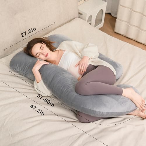 Maternity Pillow for Pregnant Women,57 Inch G-Shape Pregnancy Pillows for Side Sleeping,Relieves Back Pain, Leg & Belly Support, Comfort for Sleeping - Removable Velvet Cover (Grey) - Image 6